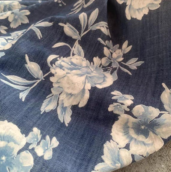 Floral Print Denim cotton fabric by the yard
