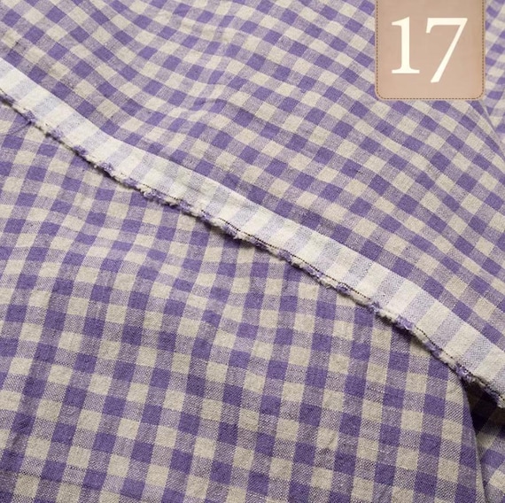 Plaid linen fabric by the yard