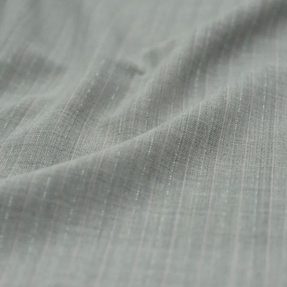 Herringbone Striped Worsted Wool fabric by the yard with metallic stripes