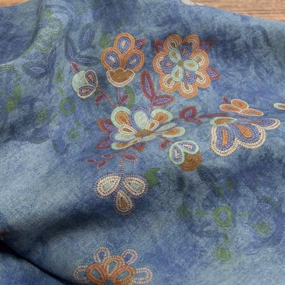 Print floral linen fabric by the yard