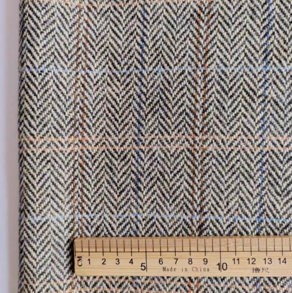 Herringbone Plaid Wool fabric by the yard