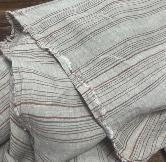 Striped linen fabric by the yard