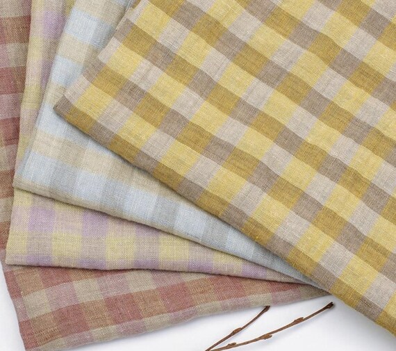 Yarn Dyed Plaid Linen Fabric by the yard, Multiple Colors Available