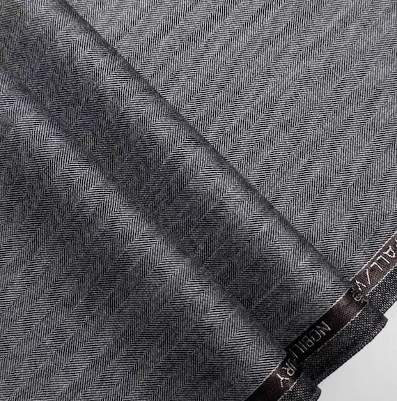 Striped Herringbone Worsted wool fabric by the yard