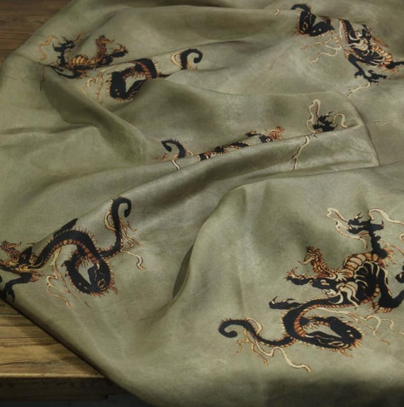 Dragon Print cupra fabric, Print cupro fabric by the yard