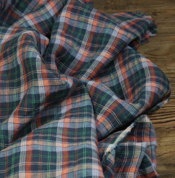 Plaid linen fabric grid gingham checkered linen fabric by the yard