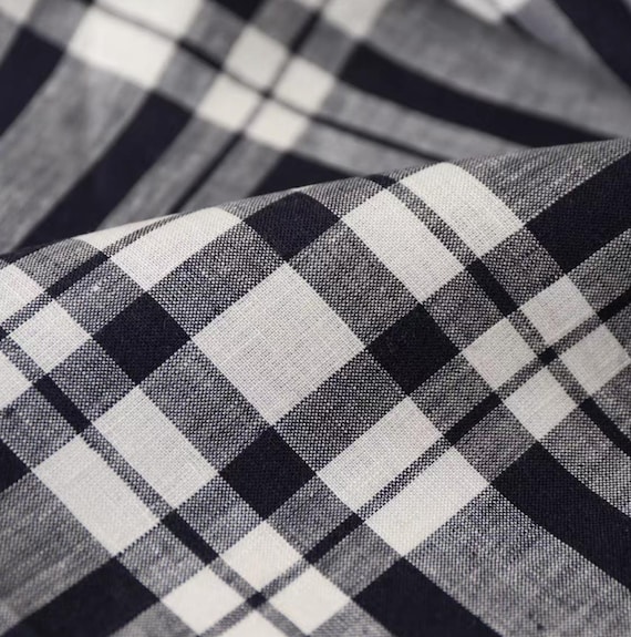Plaid linen fabric by the yard