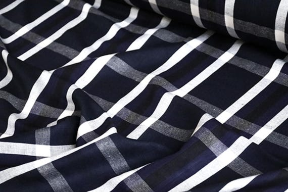 Plaid linen fabric by the yard