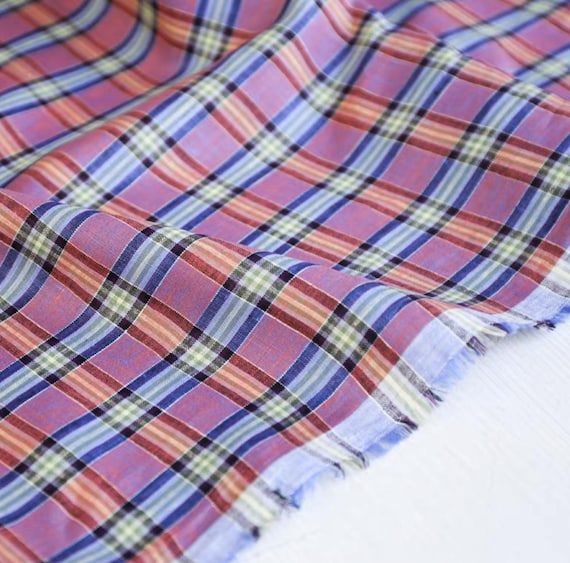 Plaid linen fabric by the yard