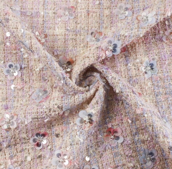3D Flowers Tweed fabric by the yard
