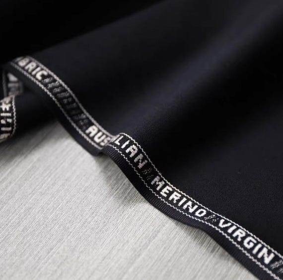 Black Worsted Wool fabric by the yard SUITING Fabric
