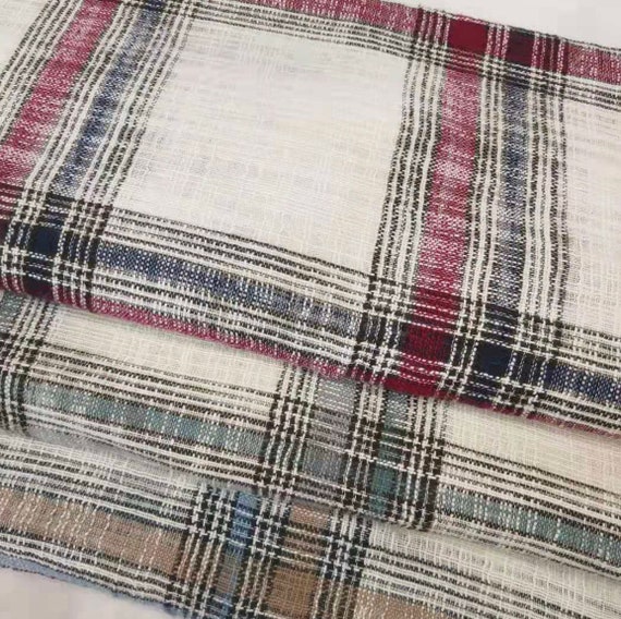 Plaid linen cotton fabric by the yard