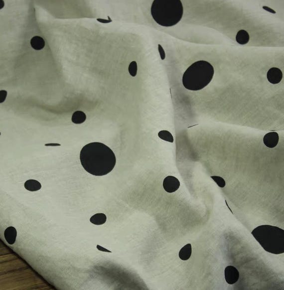 Polka dots print linen fabric by the yard