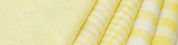 Yellow collection, Yarn dyed linen fabric, Striped linen fabric, Plaid linen fabric by the yard