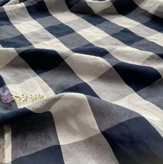 Plaid linen tencel fabric by the yard