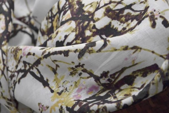 Print floral linen fabric by the yard