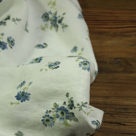 Print floral linen fabric by the yard