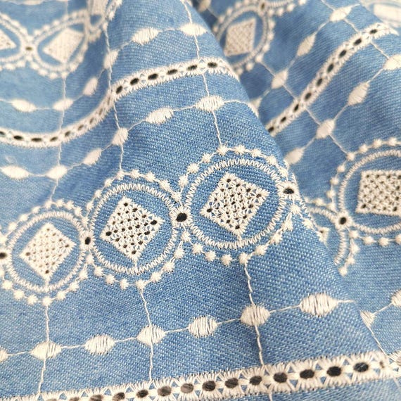Denim Cotton Embroidery fabric, Flowers Embroidery Fabric, Cutout fabric Sold by Meter