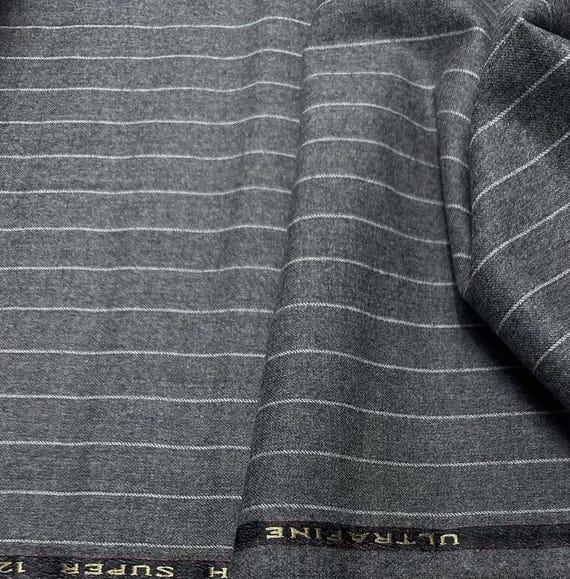Striped Worsted Merino Wool fabric by the yard