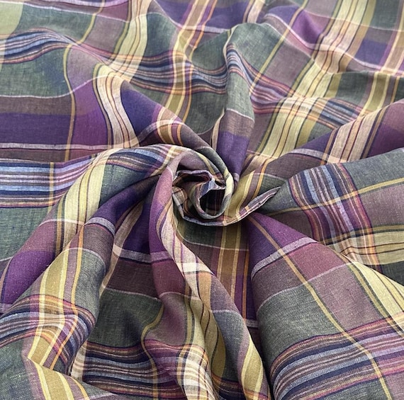 Plaid Linen Fabric - Grid Gingham Checkered Linen By The Yard