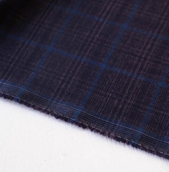 Plaid worsted wool fabric, grid gingham checkered wool fabric by the yard