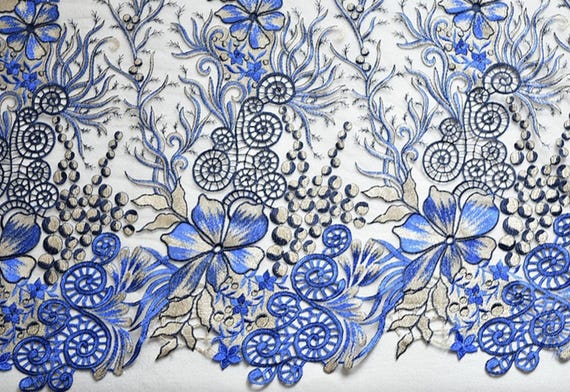 Embroidery Floral lace fabric by the yard