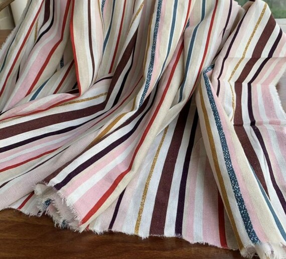 Striped Print Linen fabric by the yard