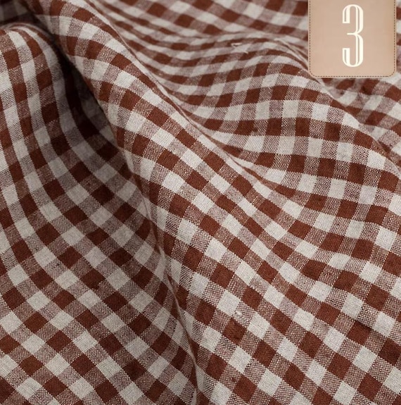 Plaid linen fabric by the yard