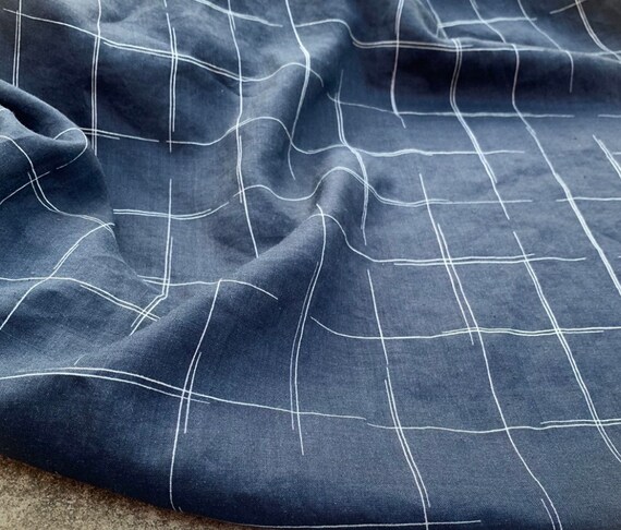 Plaid ramie fabric by the yard