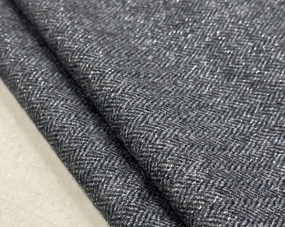 Shimmery Metallic Herringbone Wool fabric by the yard