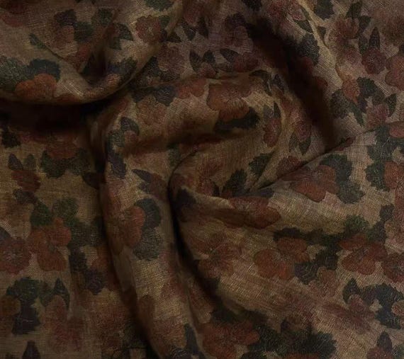 Print floral linen fabric by the yard