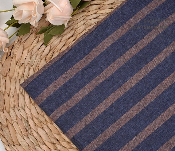 Striped linen fabric by the yard