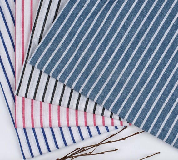 Striped linen fabric by the yard