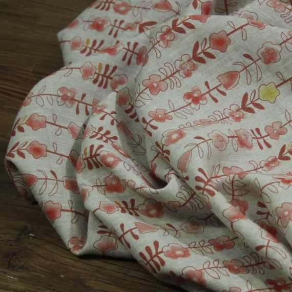 Print floral linen fabric by the yard