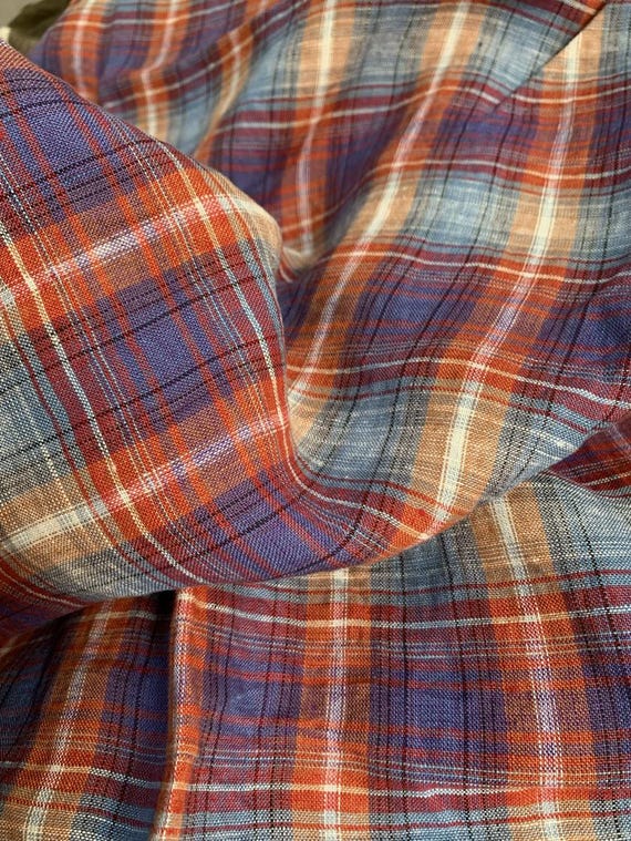 Plaid linen fabric by the yard