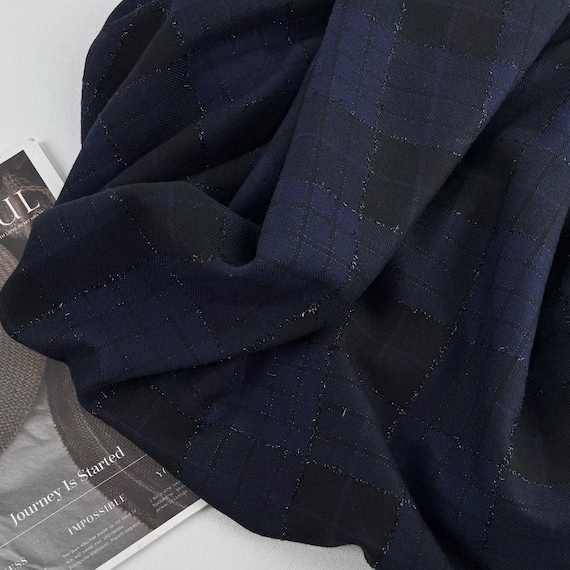 Plaid Metallic Wool fabric by the yard