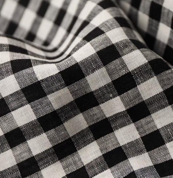 Plaid linen fabric by the yard