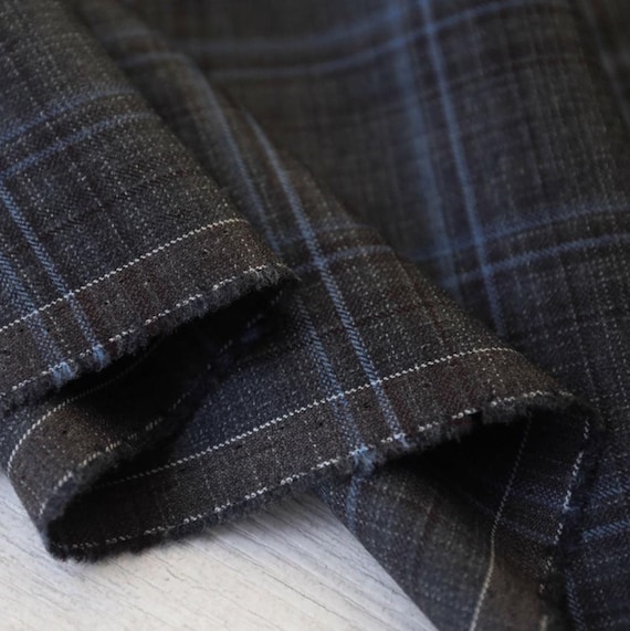 Plaid worsted wool fabric, grid gingham checkered wool fabric by the yard