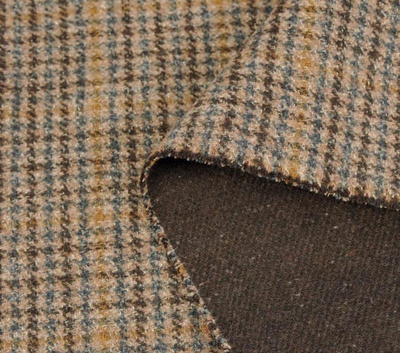Houndstooth Wool Plaid Fabric, Double Sided, By The Yard