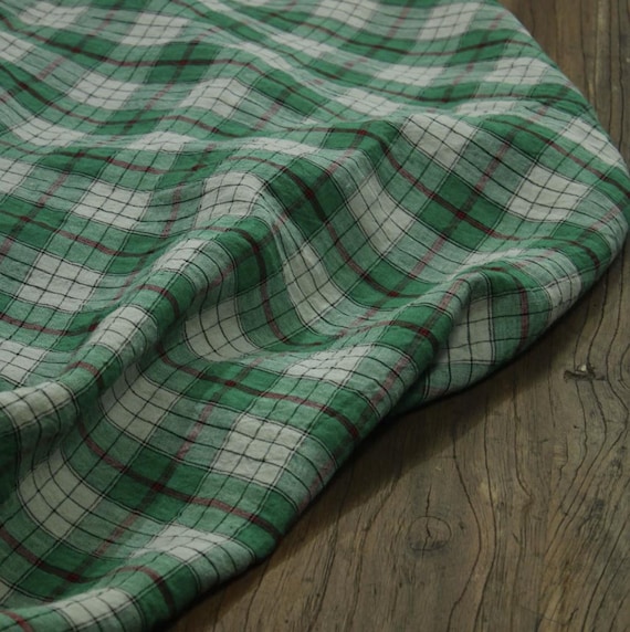 Plaid linen fabric by the yard