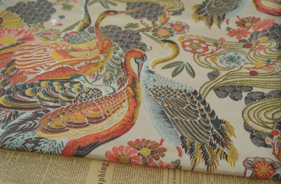 Crane Jacquard floral brocade fabric by the yard