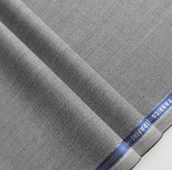 Striped Herringbone Worsted wool fabric by the yard