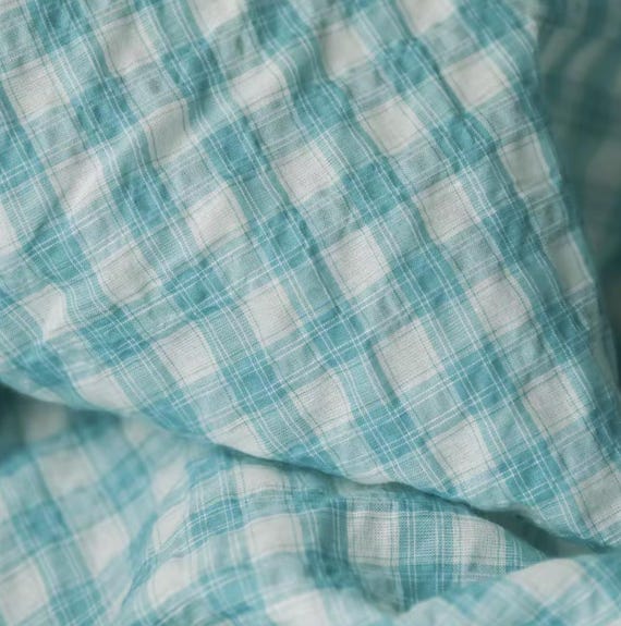 Textured plaid cotton fabric by the yard