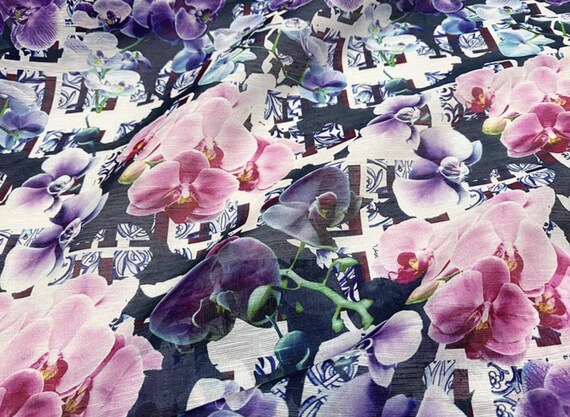 Print Silk linen fabric by the yard