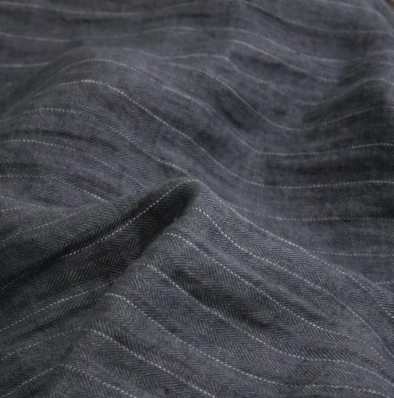 Striped linen fabric by the yard, Herringbone linen fabric