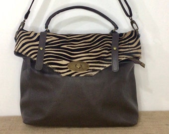 Brown Tiger Printed Leather and Lambskin Messenger Bag