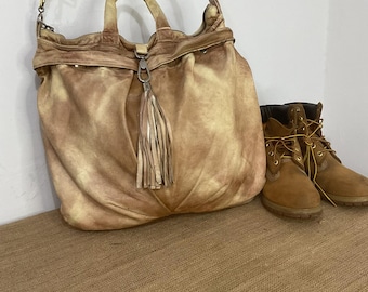 Handmade Vintage light brown Leather Helmet Bag