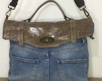 Messenger Bag Jeans e cuoio Vintage