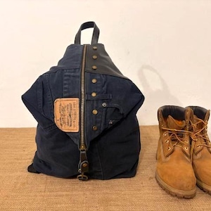 Dark blu Jeans  backpack with black leather