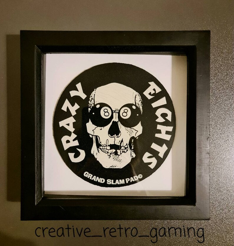 90/'s Pogs /& Slammers Skull 8 Ball Game Mat Framed Vintage Home Decoration Creative Retro Gaming Original Gift for Her Gift for Him
